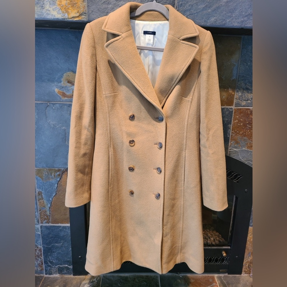 J Crew Wool and Cashmere Double Breasted Trench Coat Beige/Camel size 4T lined - Picture 9 of 12
